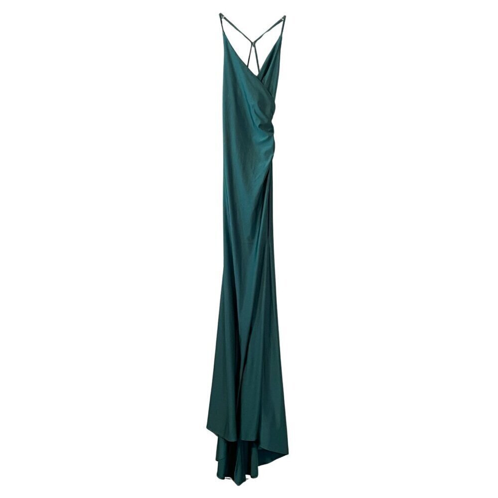 La Femme 29848 Faux Wrap Strappy Criss Cross Open Back Gown in Emerald Sz. 0 - Picture 4 of 12